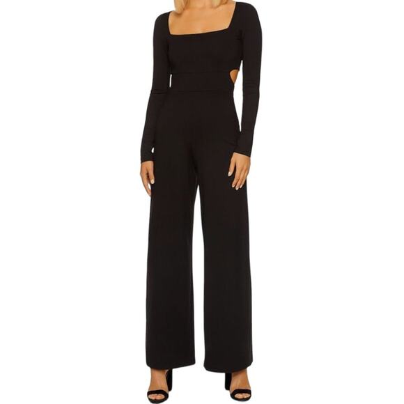 Susana Monaco Black Long Sleeve Wide Leg Side Opening Jumpsuit Size Large NWOT - Picture 1 of 6